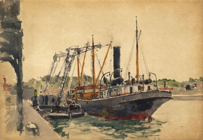 Alexander Brantingham Simpson RI - 1929 Watercolour, S.S. Agmatite of Glasgow