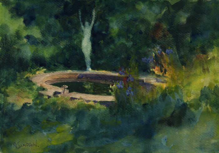Alexander Brantingham Simpson RI - 1928 Watercolour, Garden Pond
