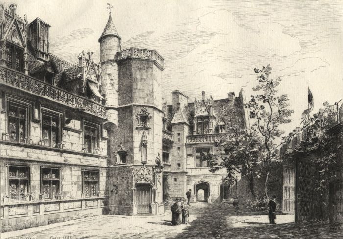 H. Toussaint - 1882 Etching, Hotel de Cluny, Paris