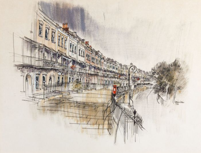 Patrick Collins - 1984 Watercolour, Royal York Crescent, Bristol