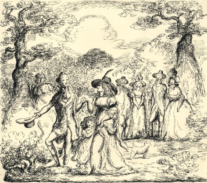 Harold Hope Read - Mid 20th Century Pen and Ink Drawing, Figures in a Landscape