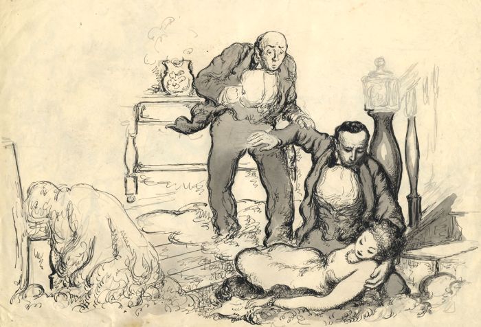 Harold Hope Read - Mid 20th Century Pen and Ink Drawing, Figures in an Interior