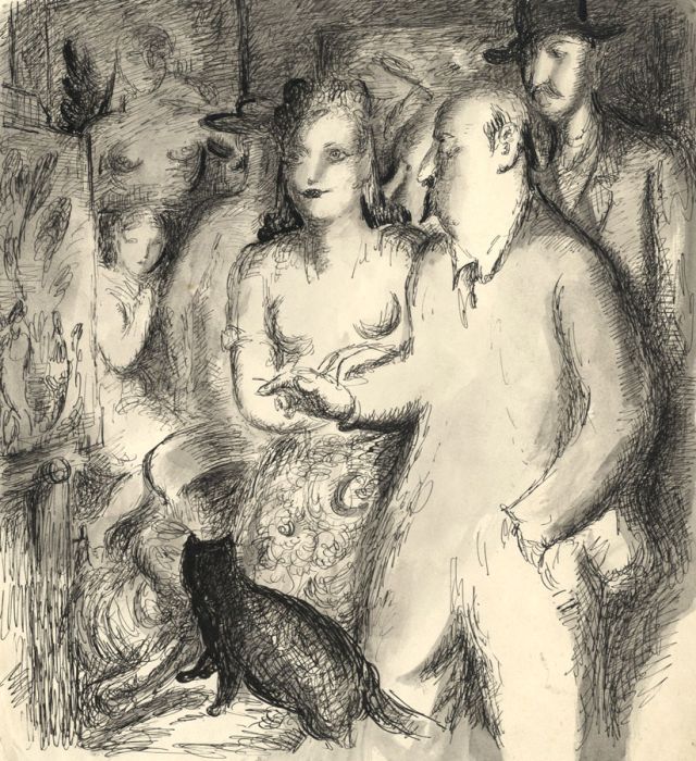 Harold Hope Read - Mid 20th Century Pen and Ink Drawing, Figures in an Interior