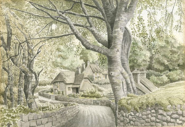 Wilfred Ross - 1950 Watercolour, Buckland in the Moor, Devon