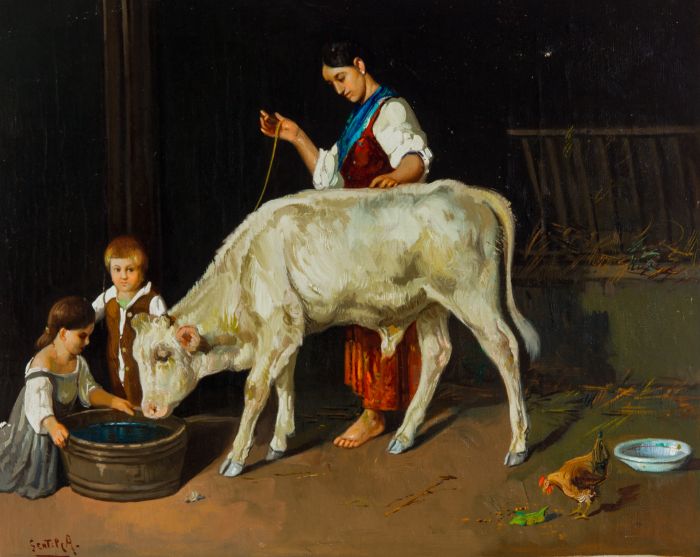Mid 20th Century Oil - Farm Scene