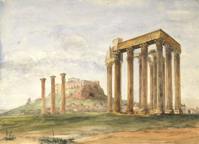 Early 20th Century Watercolour - Temple of Jupiter, Athens