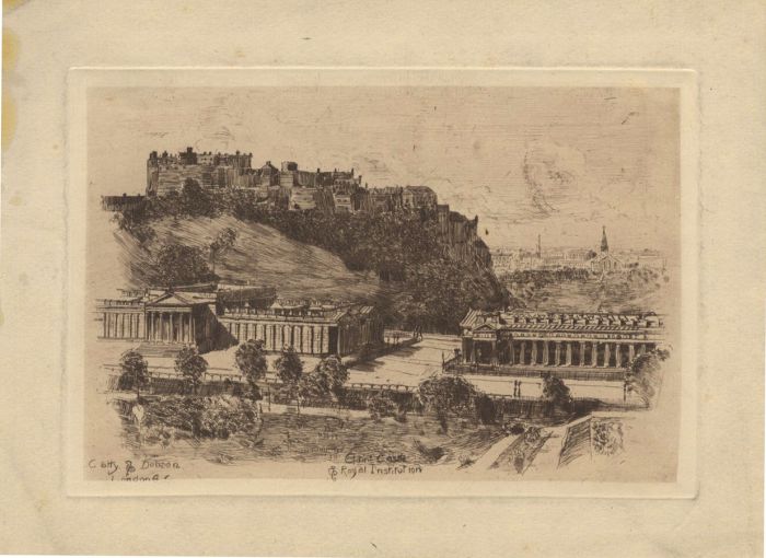 Late 19th Century Etching - Edinburgh Castle and Royal Institution