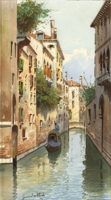Mid 20th Century Watercolour - Venetian Canal Scene
