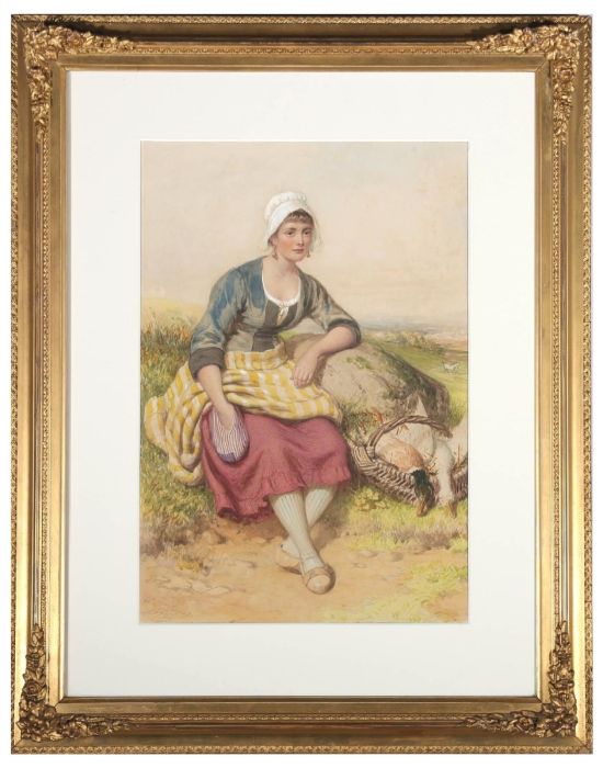 William Lucas (1840-1895) - 1878 Watercolour, Woman with a Basket of Game