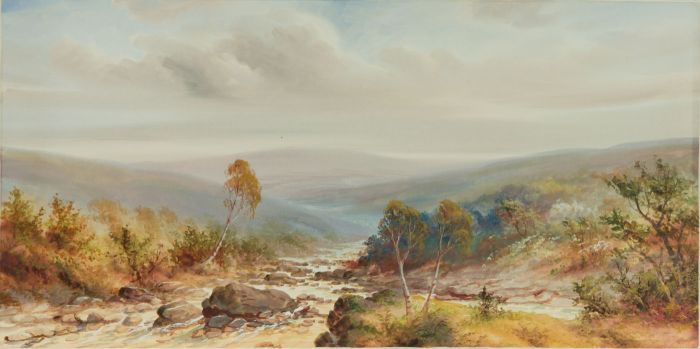 20th Century Gouache - Stream Through a Landscape