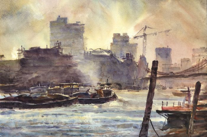 Mid 20th Century Watercolour - Barges