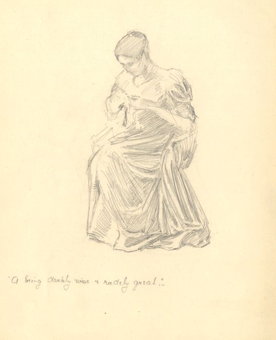 Mary Fairclough (b.1913) - Graphite Drawing, Portrait of a Woman Darning a Shirt