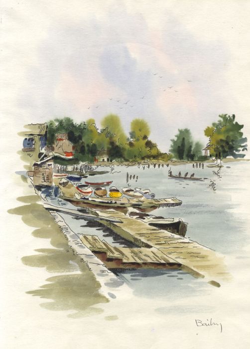 Bailey - Contemporary Pen and Ink Drawing, Harbourside