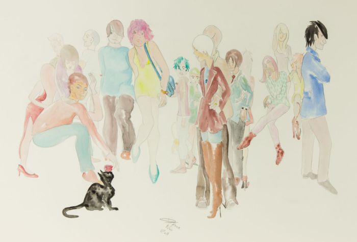 Grace Rice - A Set of Three 2011 Watercolour, Group of Figures at a Party