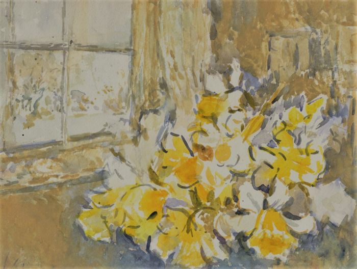 A.C. Luce - Double Sided Early 20th Century Watercolour, Daffodils by a Window