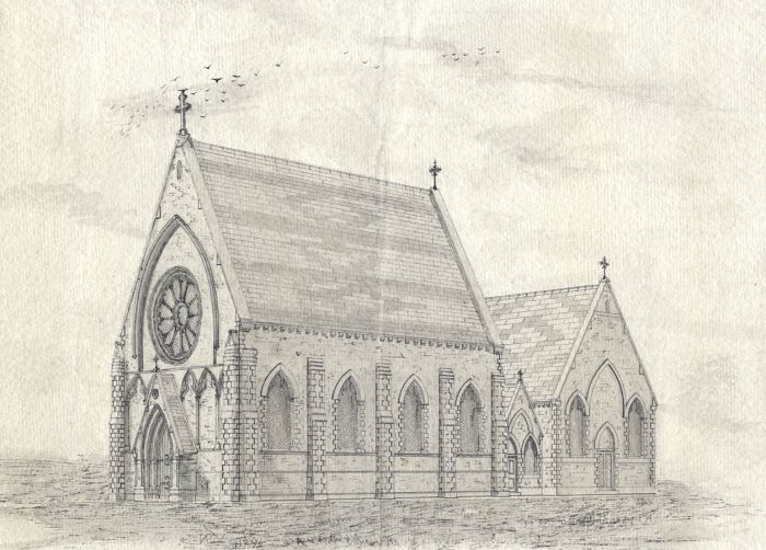 Mid 20th Century Pen and Ink Architectural Design for Chapel in Steyning, Sussex
