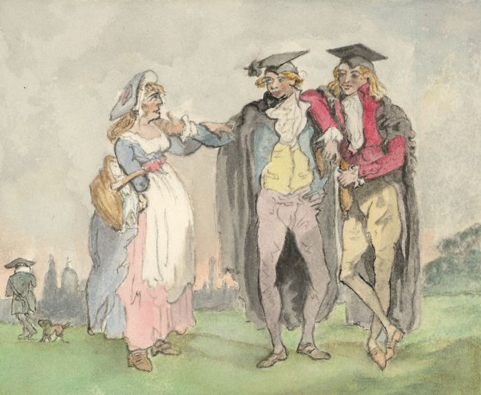 Contemporary Watercolour - Scholars and a Maid