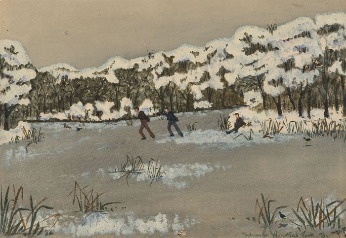P.B - Mid 20th Century Watercolour, Ice Skating at Wanstead Park