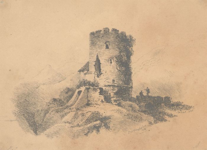 J.R. - 19th Century Graphite Drawing, Dolbadarn Castle