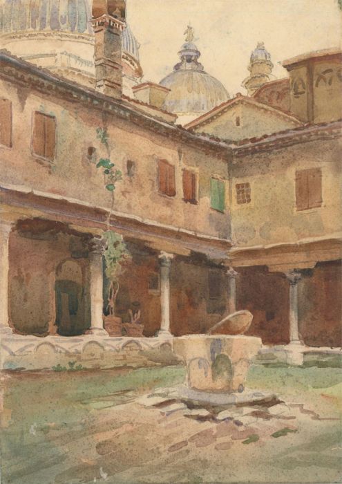 Early 20th Century Watercolour - Classical Italian Courtyard