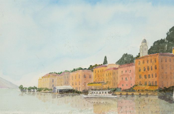 Robin Hutton (1919-2017) - 2001 Watercolour, Continental Lakeside Town