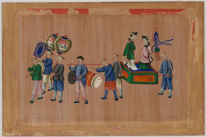 Early 20th Century Chinese Gouache on Pith Paper - The Musician's Procession