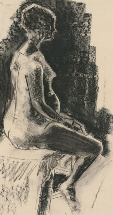 2002 Charcoal Drawing - Seated Female Nude