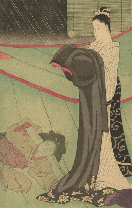 After Kitagawa Utamaro (c.1753-1806) Japanese Woodblock - Woman with a Visitor