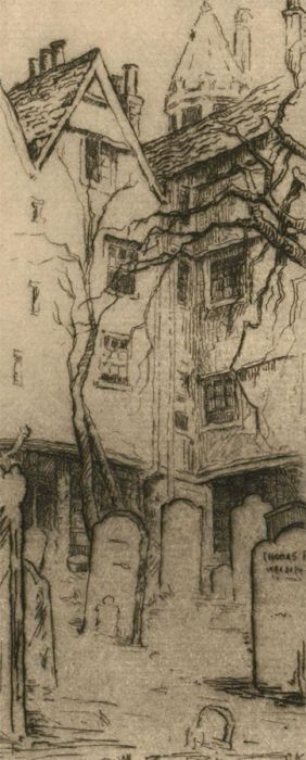 Gertrude Keeling - Signed 1920 Etching, Graveyard of St. Bartholomew's