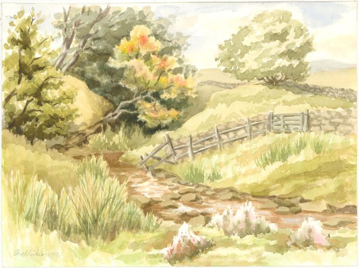 Olive A. Nicholson - 1990 Watercolour, The Stepping Stones, North York Moors