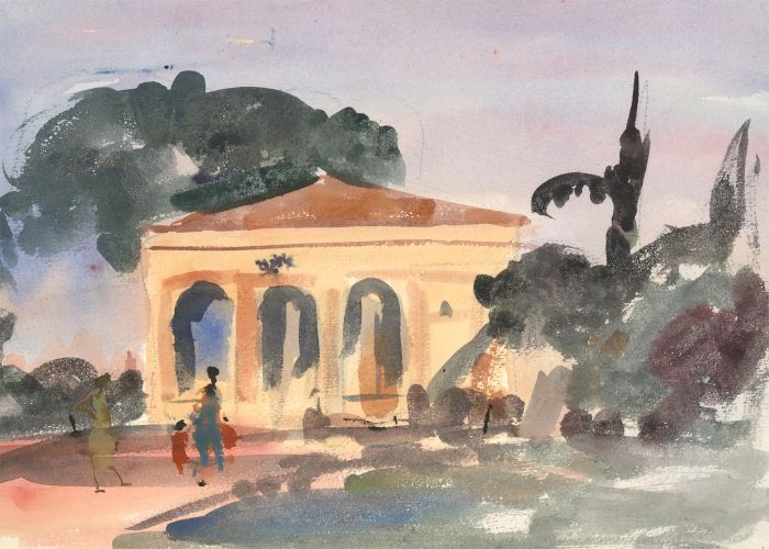 Ronald Olley (b.1923) - c. 2000 Watercolour, Walking Through The Park