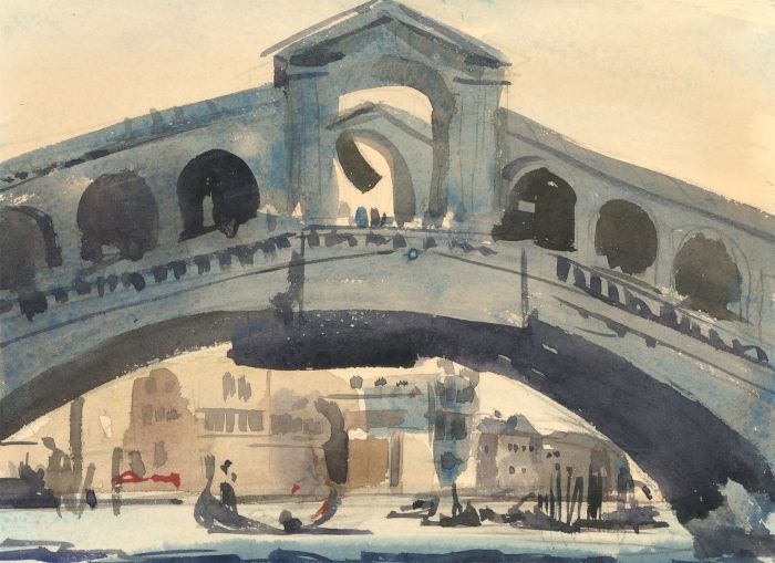 Ronald Olley (b.1923) - c. 2000 Watercolour, Rialto Bridge, Venice