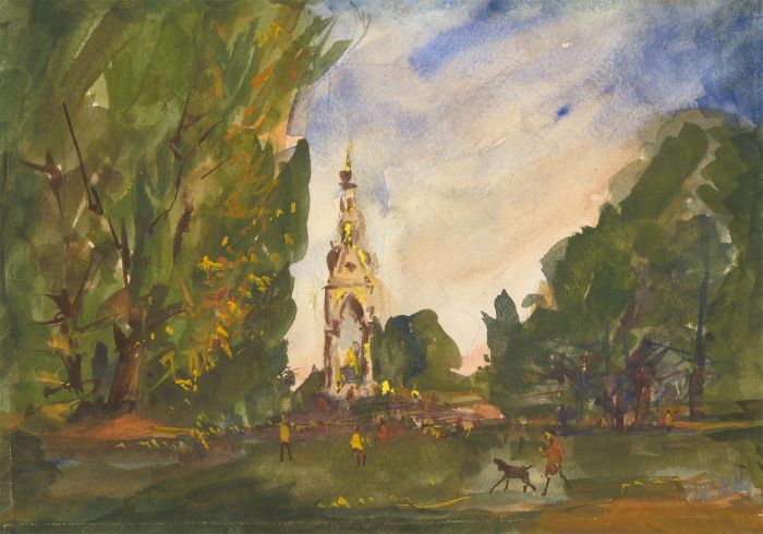 Ronald Olley (b.1923) - c. 2000 Watercolour, The Albert Memorial, London