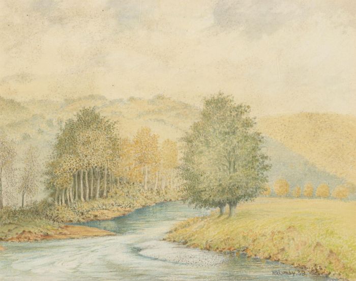 Herbert Oswald Lumby ARBSA (1884-1955) - 1939 Watercolour, The River Teme