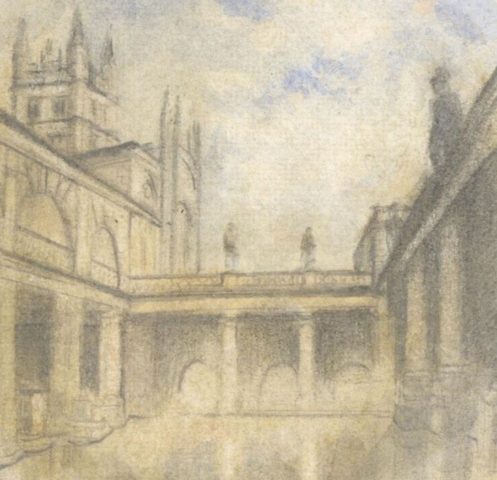Jane Monks - A Pair of Miniature Watercolours, The Roman Baths & Bath Abbey