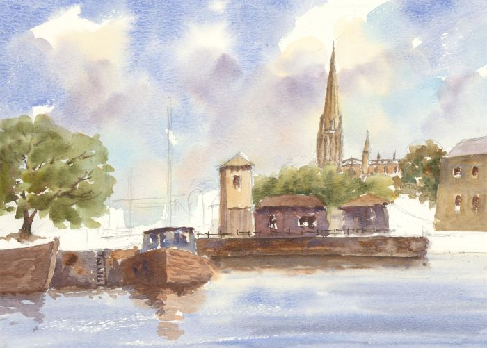 John A. Case - Contemporary Watercolour, St Mary Redcliffe Church