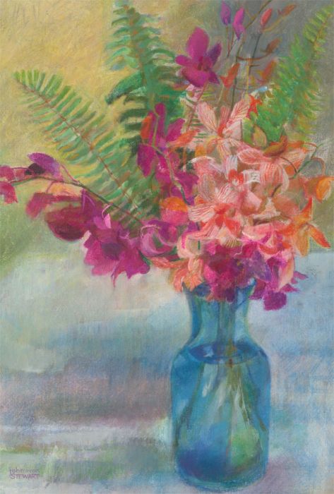 John Ivor Stewart PPPS (1936-2018) - Contemporary Pastel, Flowers in Blue Vase