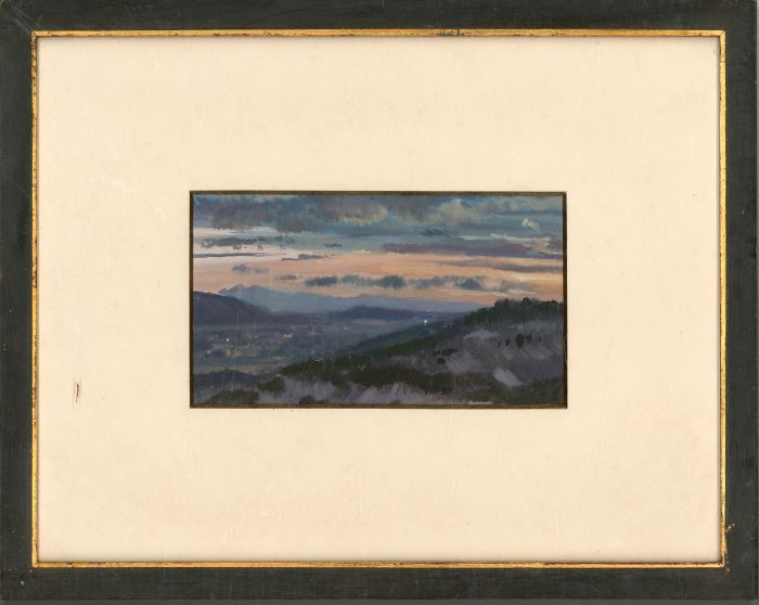 Mid 20th Century Watercolour - Sunset Looking Towards Cavaillon