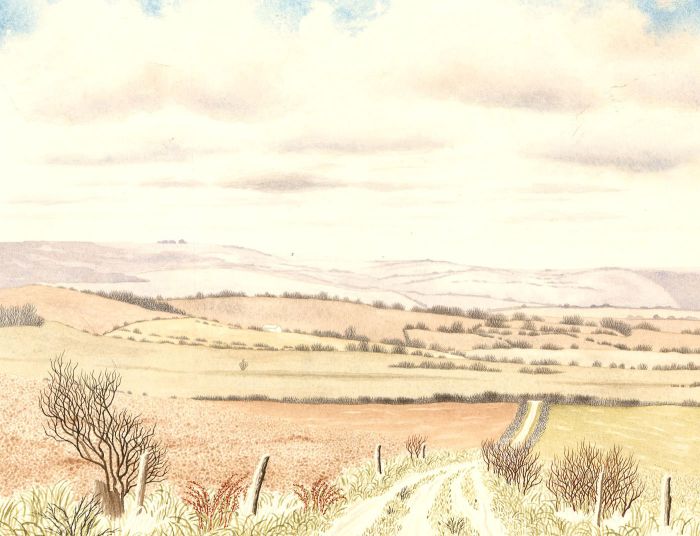 Ronald A. Broad - 1988 Watercolour, The South Downs Way, Sussex