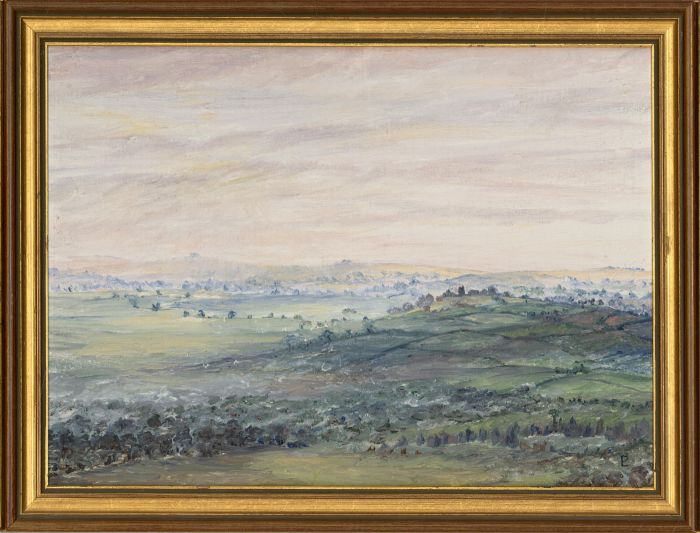 Framed 20th Century Oil - Misty Winter Landscape