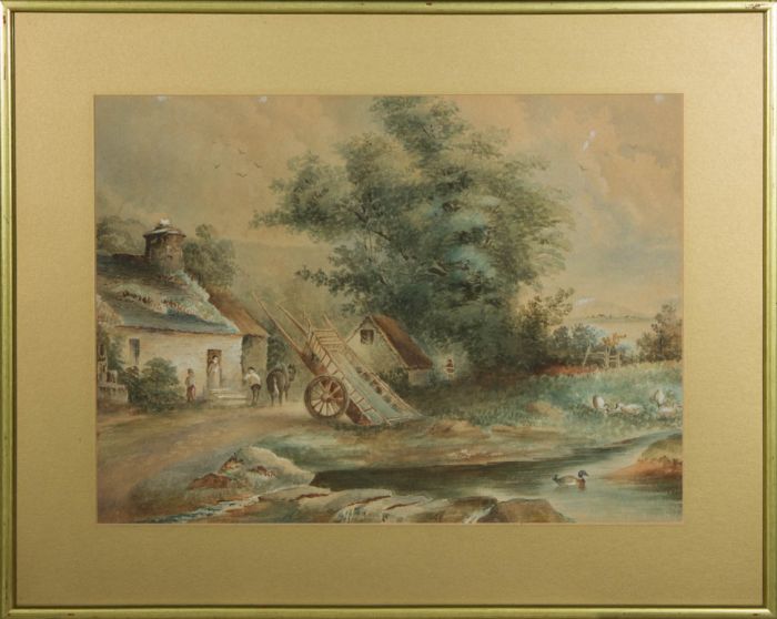 Early 20th Century Watercolour - Rural Scene with Figures and Horse Cart