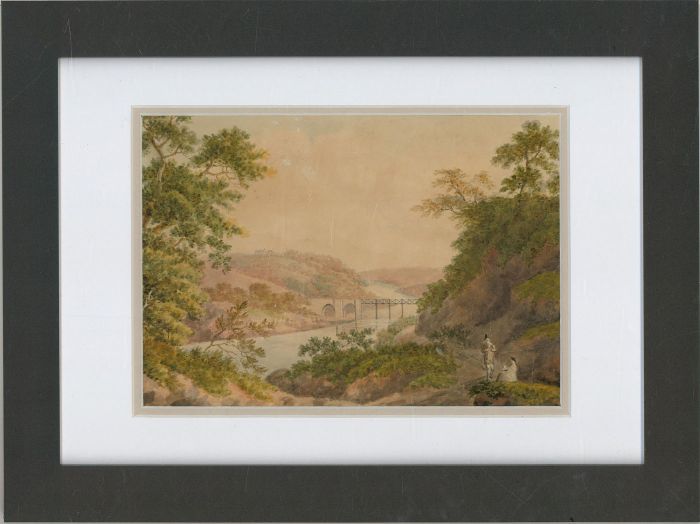 Framed Early 19th Century Watercolour - River Landscape with Figures