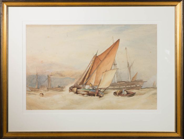 A.H. - 1885 Watercolour, Boats at Sea
