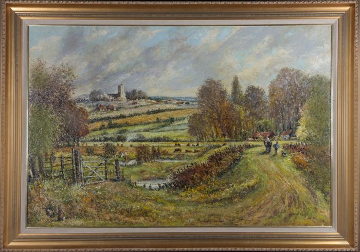 Norman Olley - Signed & Framed 1987 Oil, October Marshland