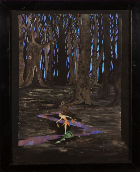 Early 20th Century Butterfly Wing & Watercolour Collage- The Shimmering Forrest
