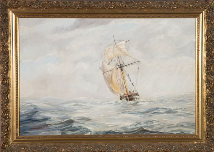 James J. Power (b.1946) - 1987 Oil, Sailing Ship at Sea