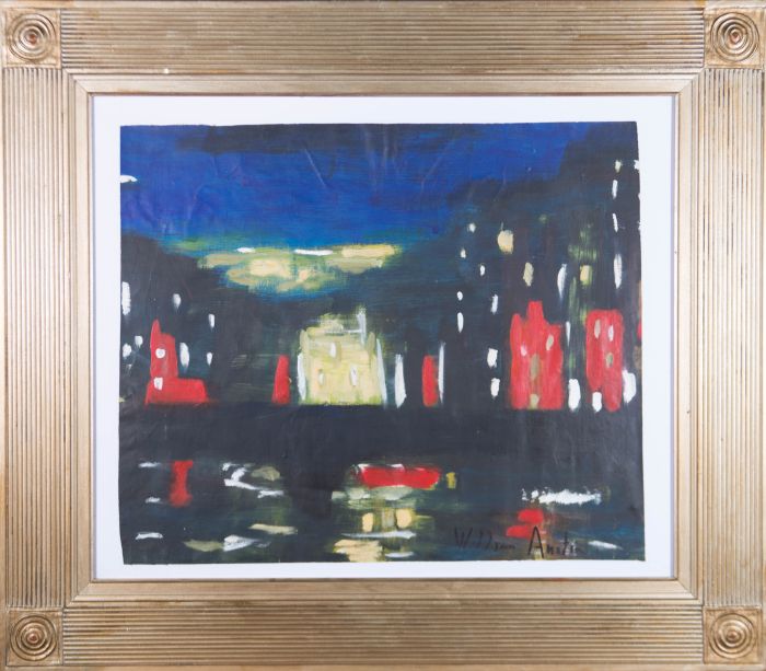 William Austin (b.1940) - Framed Contemporary Oil, Abstract Night Scene