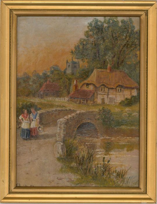1897 Oil - A Riverside Walk