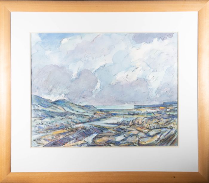 Framed Contemporary Watercolour - Rocky Beach Scene