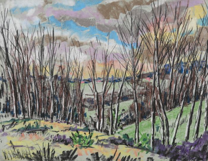 J. V. - French School 1957 Pastel, Winter Landscape
